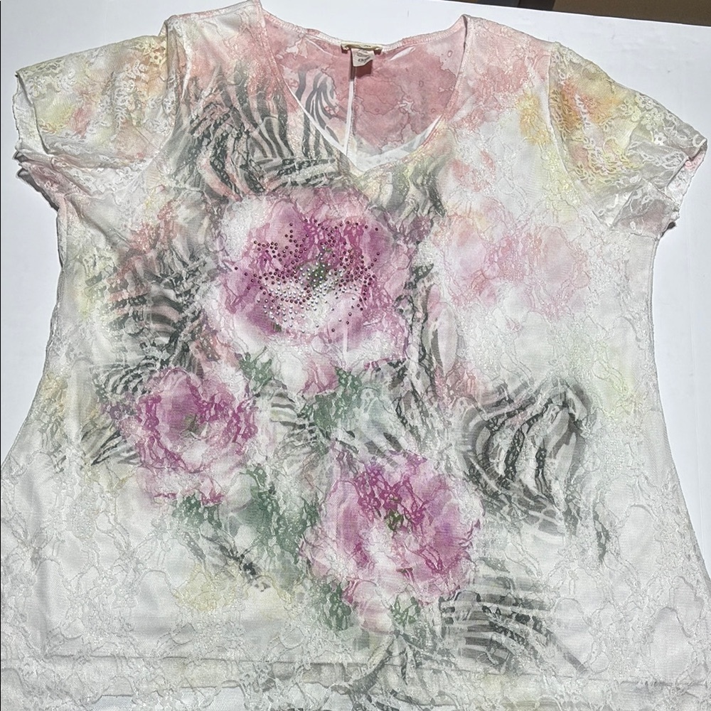 Brittany Black White and Pink Graphic Cap Sleeve Blouse